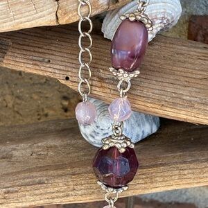 💜 Elegant Purple and Silver Beaded Necklace VTG